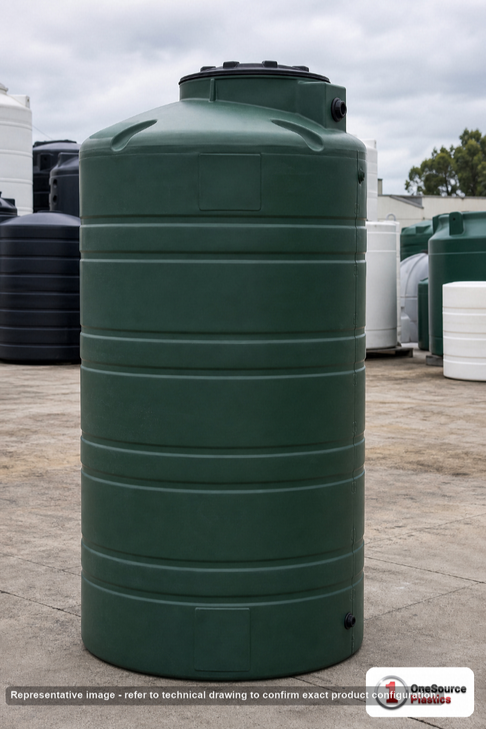 Snyder Industries 750 Gallon Plastic Vertical Water Storage Tank in Green. Polyethylene; Green; 106" H x 48" W x 48" L.