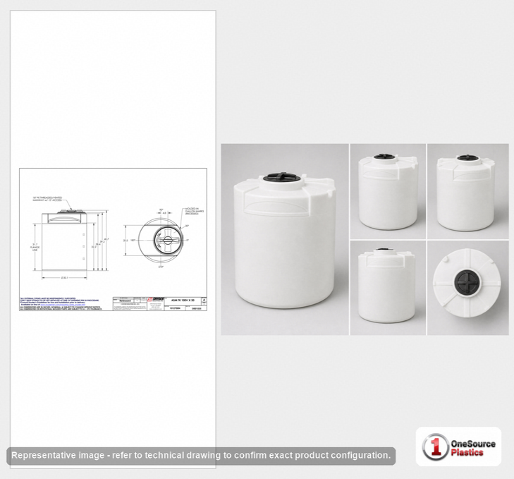 Dimensional spec drawing for Snyder Industries 100 Gallon Vertical Storage Tank (30" L x 30" W x 41" H)