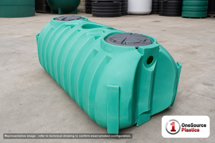 Norwesco 1000 Gallon Plastic One Compartment Septic Tank with Loose Plumbing, Low Profile Design and Side Inlet