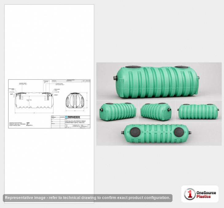 Norwesco 1000 Gallon Plastic Preplumbed One Compartment Septic Tank with Low Profile Design - IAPMO Certified