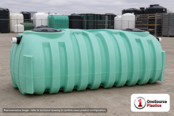 Norwesco 1000 Gallon Plastic Preplumbed Two Compartment Septic Tank with Low Profile Design. 1000 gallon capacity