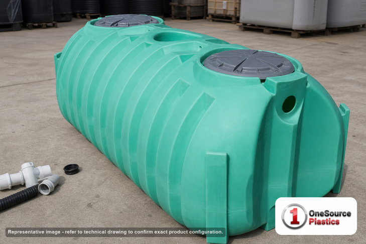 Norwesco 1000 Gallon Plastic Two Compartment Septic Tank with Loose Plumbing and Low Profile Design - IAPMO Certified