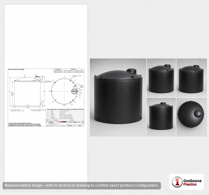 Dimensional spec drawing for Snyder Industries 10000 Gallon Vertical Water Tank (144" L x 144" W x 161" H)