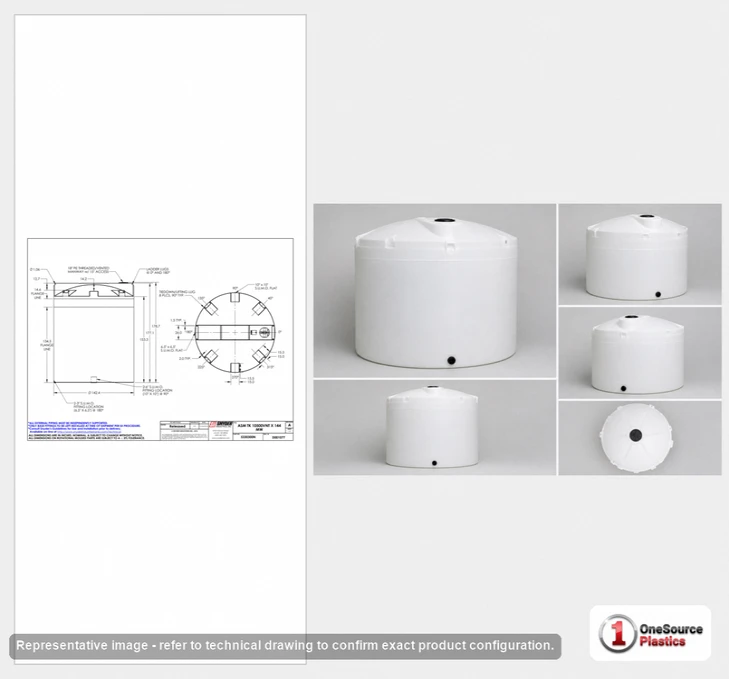 Dimensional spec drawing for Snyder Industries 10500 Gallon Vertical Storage Tank (143" L x 143" W x 177" H)