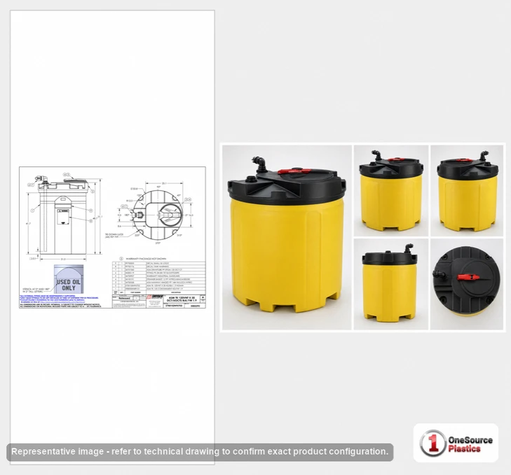 Dimensional spec drawing for Snyder Industries 120 Gallon Waste Oil Tank (34" L x 34" W x 51" H)