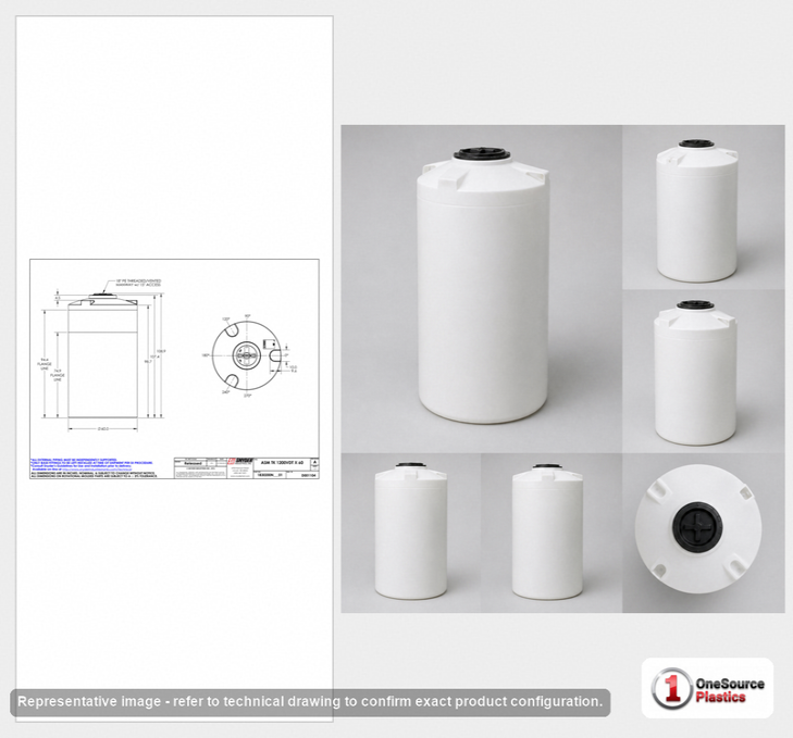 Dimensional spec drawing for Snyder Industries 1200 Gallon Vertical Storage Tank (60" L x 60" W x 109" H)