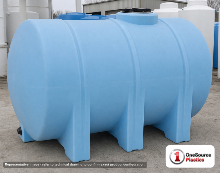 Norwesco 1325 Gallon HDPE Horizontal Leg Tank in Blue. . Manufacturer part number N-41877. Sold by OneSource Plastics (https://www.onesourceplastics.com).
