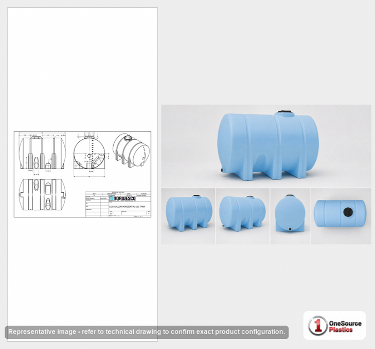 Dimensional spec drawing for Norwesco 1325 Gallon Horizontal Leg Tank (99" L x 66" W x 70" H)