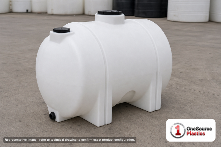 Norwesco 150 Gallon Plastic Horizontal Leg Tank. Polyethylene; White; 36" H x 34" W x 43" L.
