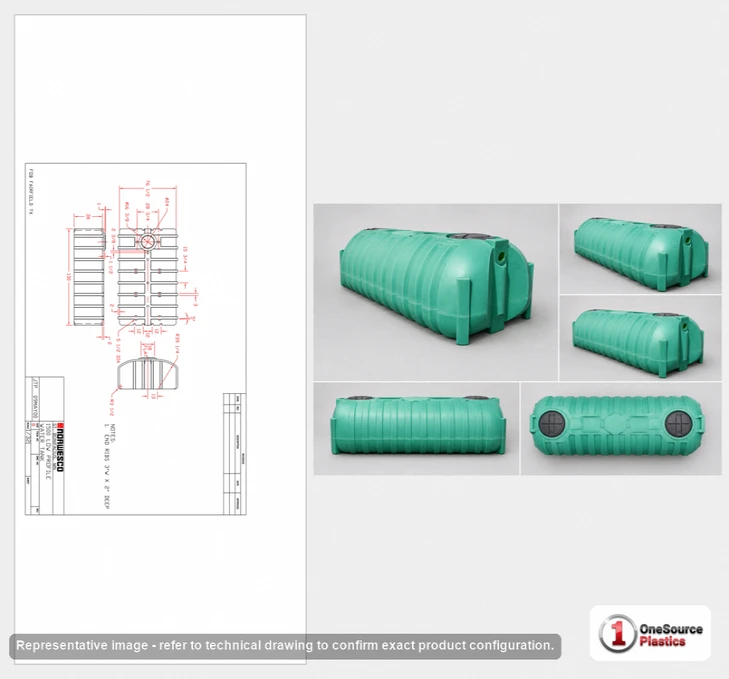 Dimensional spec drawing for Norwesco 1500 Gallon Low Profile Septic Tank (157" L x 69" W x 51" H)