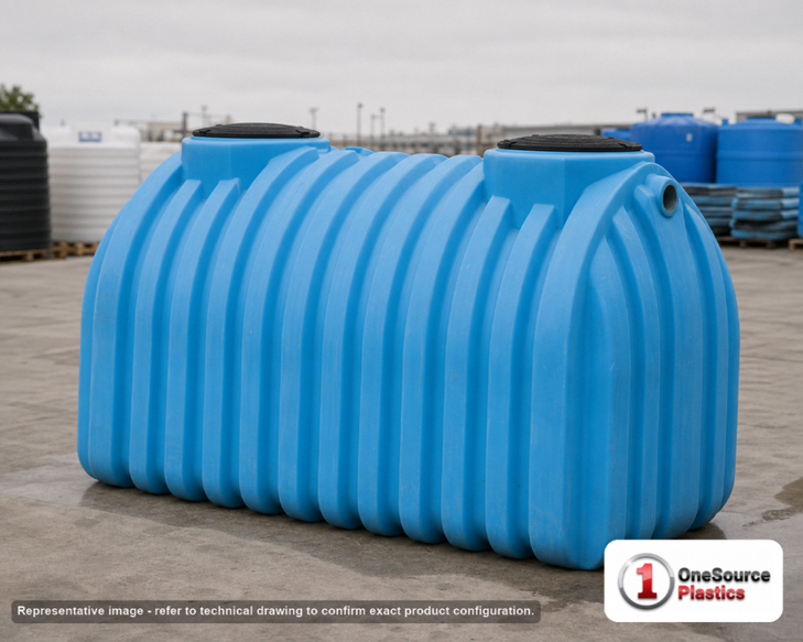 Norwesco 1500 Gallon Plastic Multi-Use Underground Liquid Storage Tank. 1500 gallon capacity; Polyethylene; Blue; 70" H x
