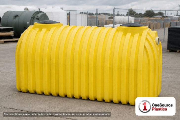 Norwesco 1500 Gallon Plastic Two Compartment Septic Tank - IAPMO Certified. 1500 gallon capacity; Polyethylene; Yellow; 70"