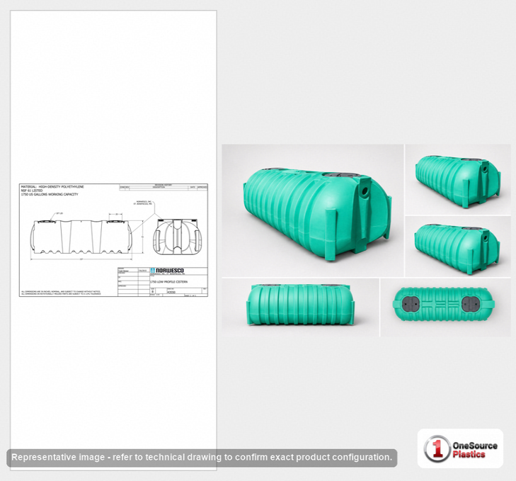 Dimensional spec drawing for Norwesco 1500 Gallon Low Profile Septic Tank (157" L x 69" W x 51" H)