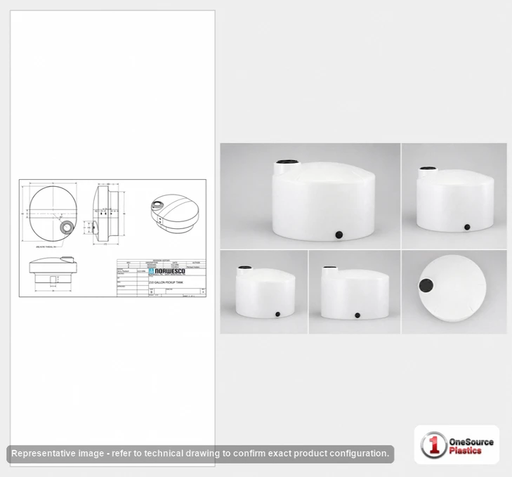 Dimensional spec drawing for Norwesco 210 Gallon Pick Up Truck Tank (60" L x 60" W x 29" H)