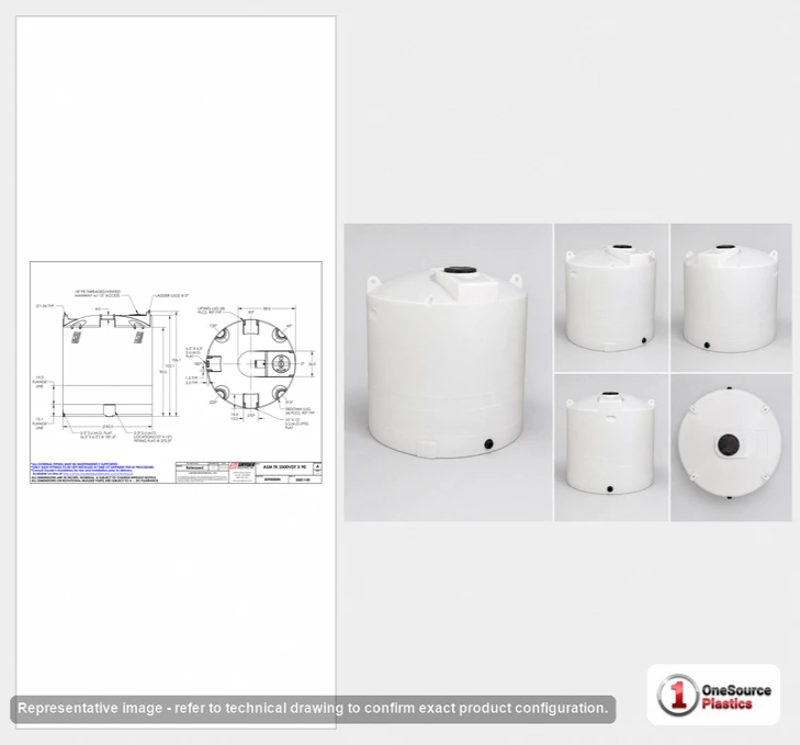 Dimensional spec drawing for Snyder Industries 2500 Gallon Vertical Storage Tank (90" L x 90" W x 107" H)