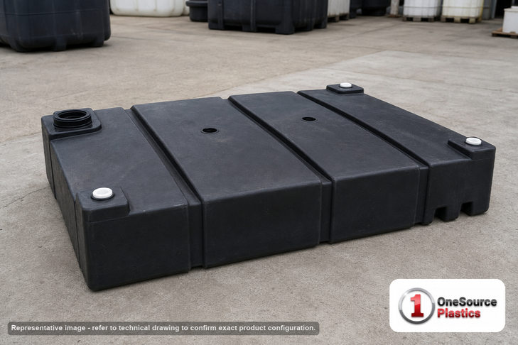 Norwesco 300 Gallon Above Ground Septic Job Shack Holding Tank. 300 gallon capacity; Polyethylene; Black; 16" H x 56" W x