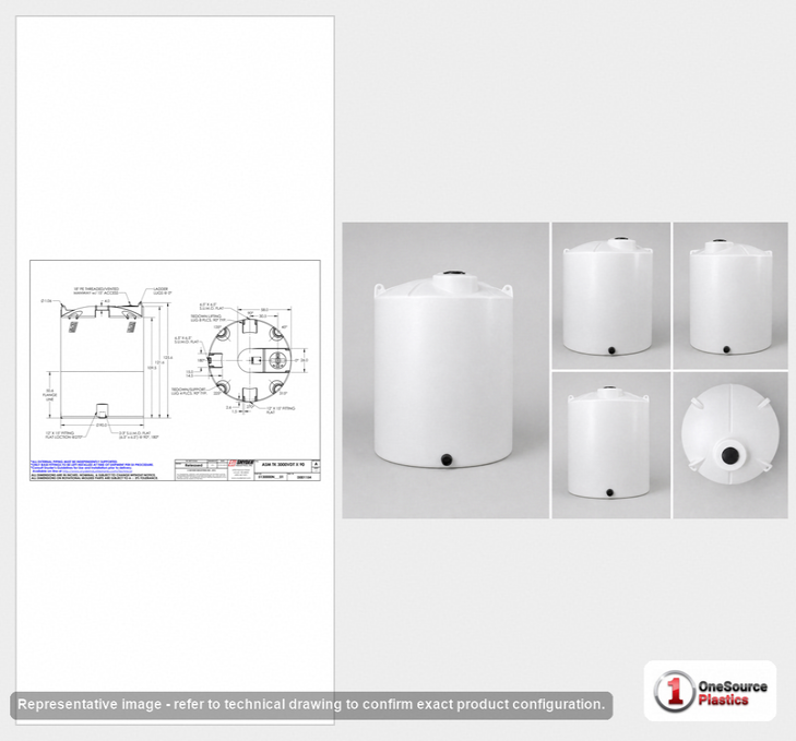 Snyder Industries 3000 Gallon HDPE Vertical Chemical Storage Tank in White