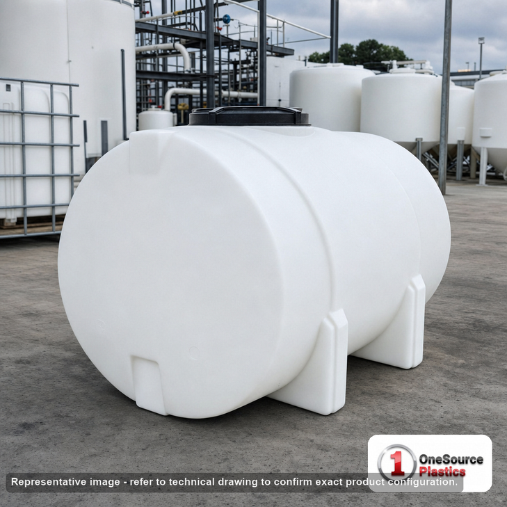 Norwesco 335 Gallon Horizontal Elliptical Leg Tank in White. 335 gallon capacity; Polyethylene; White; dimensions 33.0in H x 48.0in W x 71.0in L; 109.0 lb empty; 1.5 specific gravity rating; fittings: 2" fitting with 2" siphon; max temp 120 deg  F / 48 deg  C; 3 Year Warranty. Manufacturer part number 42339. Manufactured by Norwesco. Sold by OneSource Plastics (https://www.onesourceplastics.com).