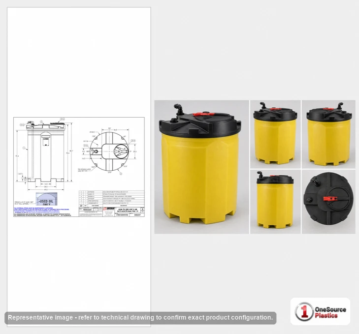 Dimensional spec drawing for Snyder Industries 500 Gallon Waste Oil Tank (53" L x 53" W x 81" H)