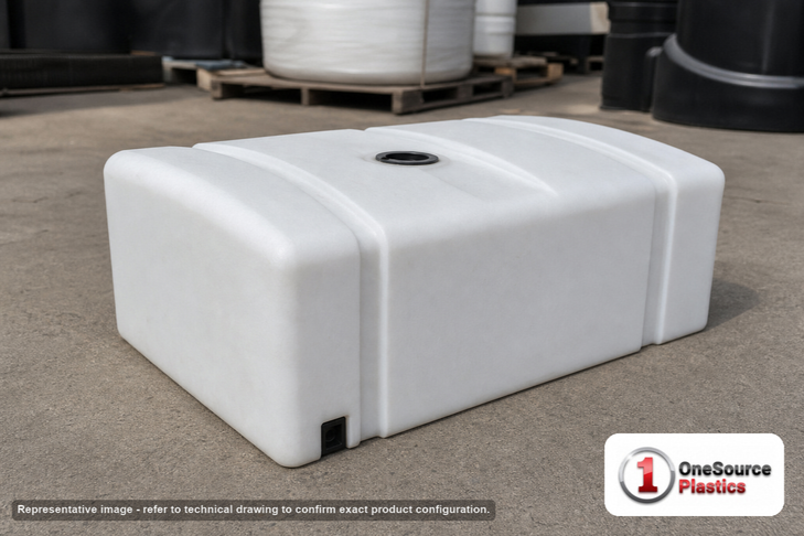 Norwesco 52 Gallon Portable Flat Bottom Utility Tank in White. 52 gallon capacity; Polyethylene; White; 17" H x 24" W x 43"
