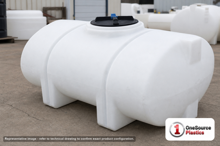 Norwesco 535 Gallon Horizontal Elliptical Leg Tank in White. 535 gallon capacity; Polyethylene; White; 39" H x 57" W x 80"