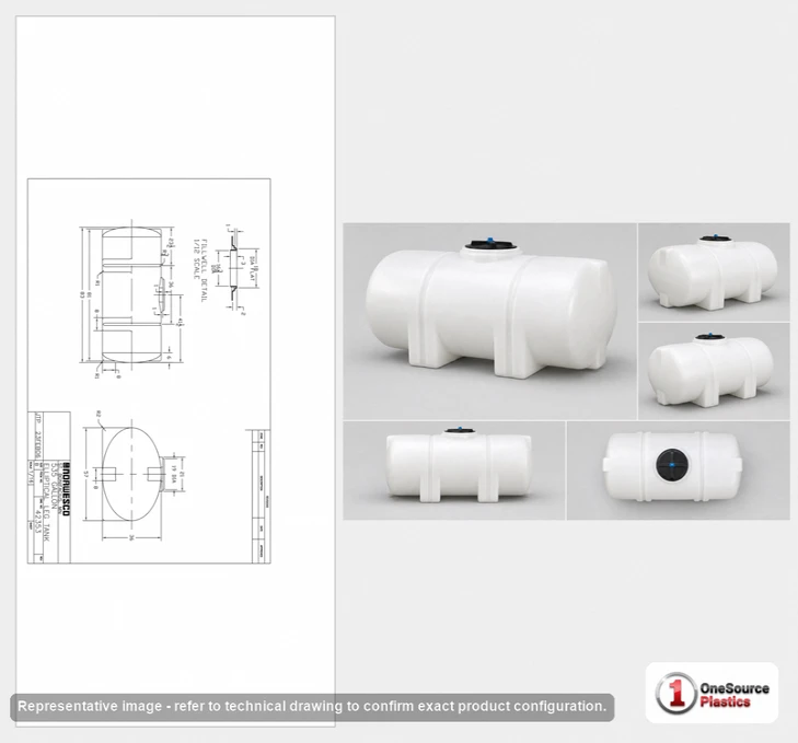 Dimensional spec drawing for Norwesco 535 Gallon Elliptical Leg Tank (80" L x 57" W x 39" H)