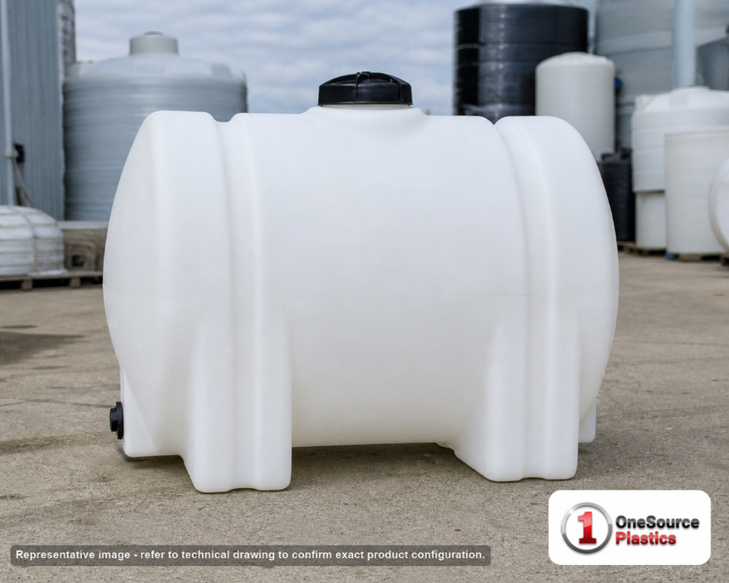 Norwesco 55 Gallon Horizontal Leg Tank in White. . Manufacturer part number N-41873. Sold by OneSource Plastics (https://www.onesourceplastics.com).