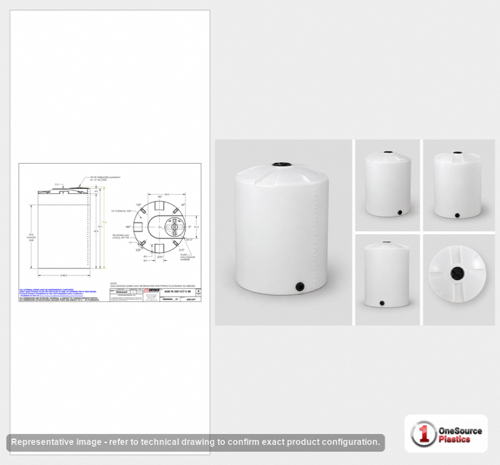 Dimensional spec drawing for Snyder Industries 550 Gallon Vertical Storage Tank (48" L x 48" W x 75" H)