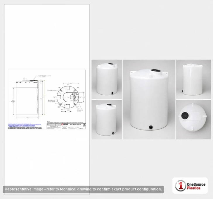 Dimensional spec drawing for Snyder Industries 550 Gallon Vertical Storage Tank (48" L x 48" W x 75" H)