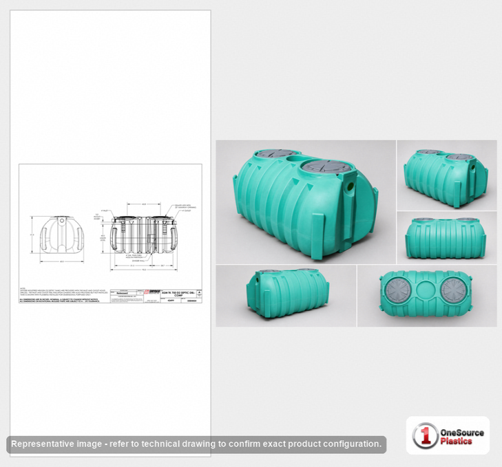 Norwesco 750 Gallon Low Profile Two Compartment Septic Tank IAPMO Certified with Loose Plumbing