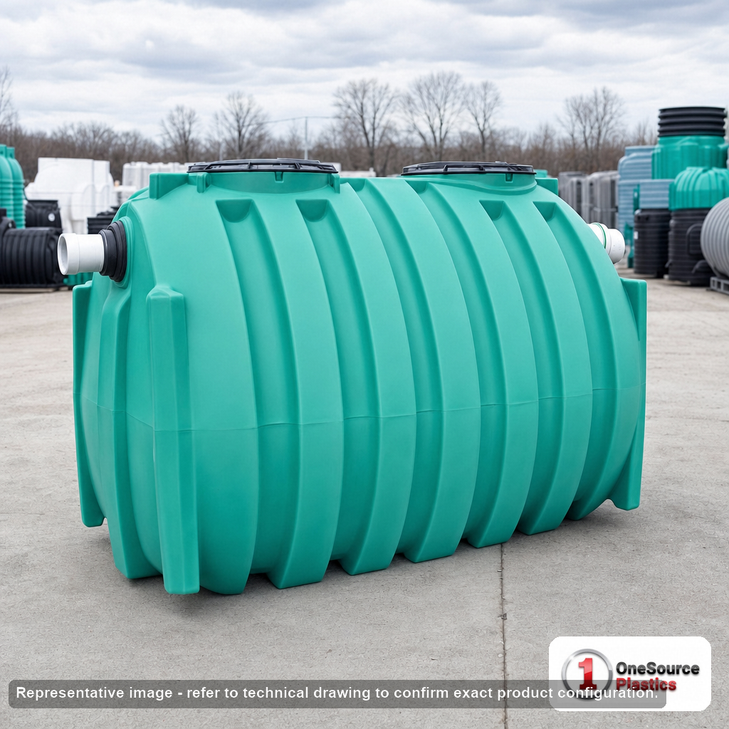 Norwesco 750 Gallon Preplumbed One Compartment Septic Tank with Low Profile Design - IAPMO Certified. 750 gallon capacity