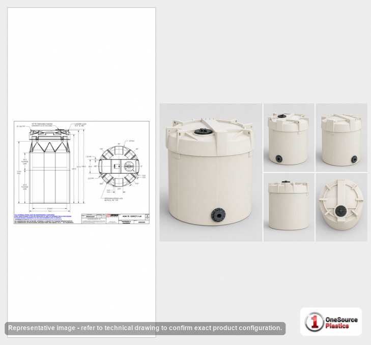 Dimensional spec drawing for Snyder Industries 1550 Gallon Double Wall Tank (76" L x 76" W x 136" H)