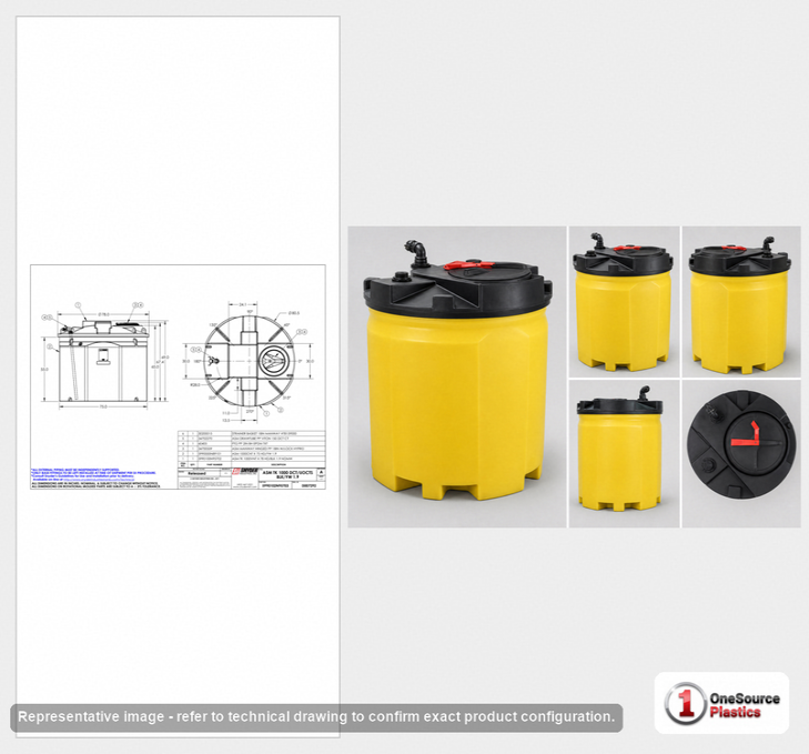 Dimensional spec drawing for Snyder Industries 1000 Gallon Waste Oil Tank (81" L x 81" W x 69" H)