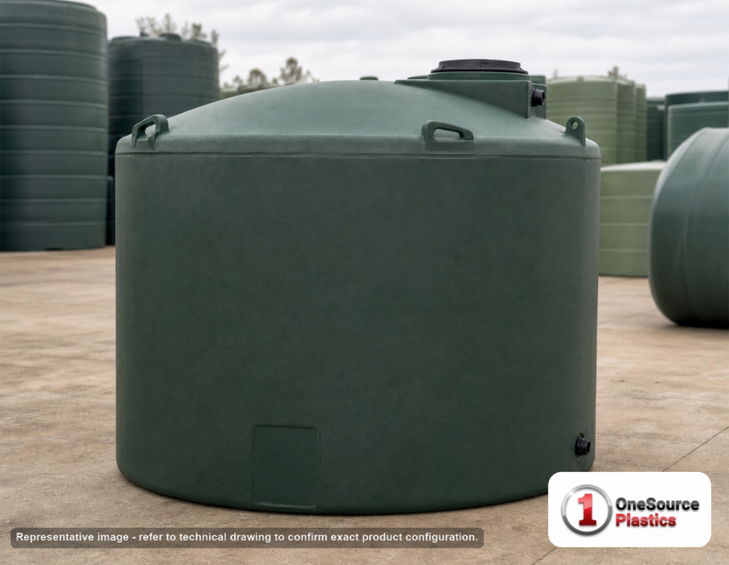 Snyder Industries 1500 Gallon Plastic Vertical Water Storage Tank in Green. 1500.0 gallon capacity; High Density Linear Polyethylene; Green; dimensions 70.0in H x 86.0in W x 86.0in L; 210.0 lb empty; 1.0 specific gravity rating; fittings: 2; max temp 120 deg  F / 48 deg  C; 3 Year Warranty. Manufacturer part number wg46. Manufactured by Snyder. Sold by OneSource Plastics (https://www.onesourceplastics.com).