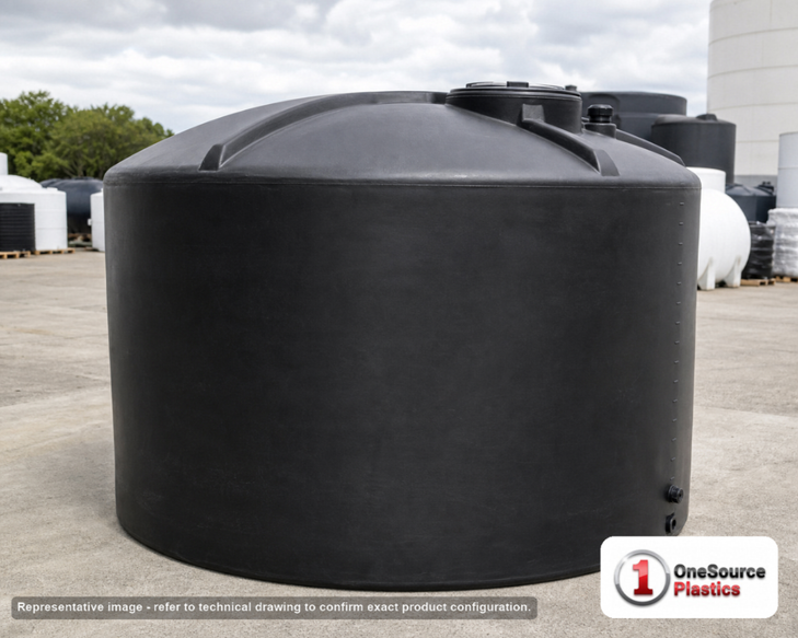 Snyder Industries 2500 Gallon Plastic Vertical Water Storage Tank in Black. 2500 gallon capacity; High Density Linear