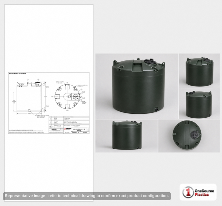 Dimensional spec drawing for Snyder Industries 2500 Gallon Vertical Water Tank (90" L x 90" W x 106" H)