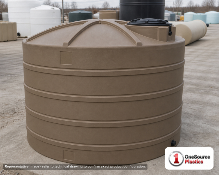 Snyder Industries 2500 Gallon Plastic Vertical Water Storage Tank in Mocha. 2500 gallon capacity; High Density Linear