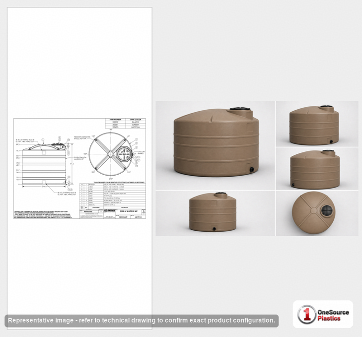 Dimensional spec drawing for Snyder Industries 2500 Gallon Vertical Water Tank (96" L x 96" W x 90" H)