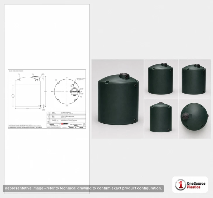 Dimensional spec drawing for Snyder Industries 3000 Gallon Vertical Water Tank (96" L x 96" W x 112" H)