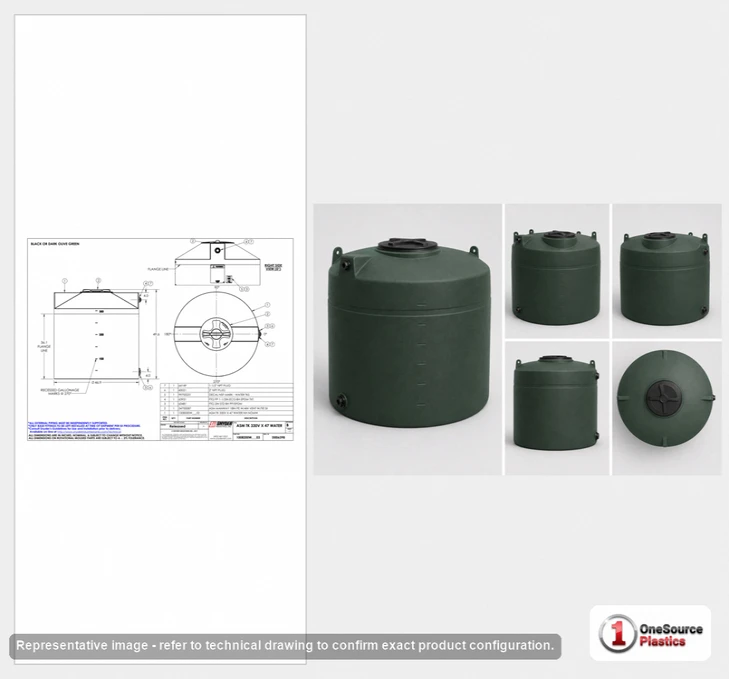 Dimensional spec drawing for Snyder Industries 330 Gallon Vertical Water Tank (47" L x 47" W x 50" H)