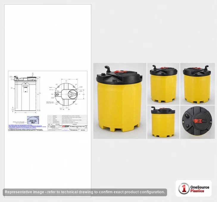 Dimensional spec drawing for Snyder Industries 405 Gallon Waste Oil Tank (48" L x 48" W x 73" H)
