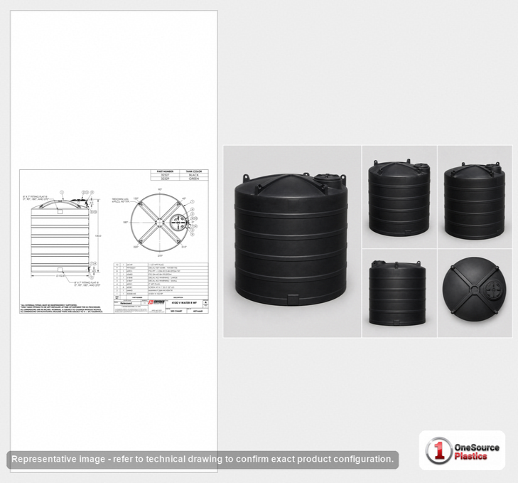 Dimensional spec drawing for Snyder Industries 4100 Gallon Vertical Water Tank (102" L x 102" W x 130" H)