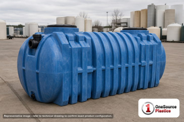 Norwesco 1000 Gallon Plastic Multi-Use Underground Liquid Storage Tank with Gaskets, Tees, and 2 Manhole Covers