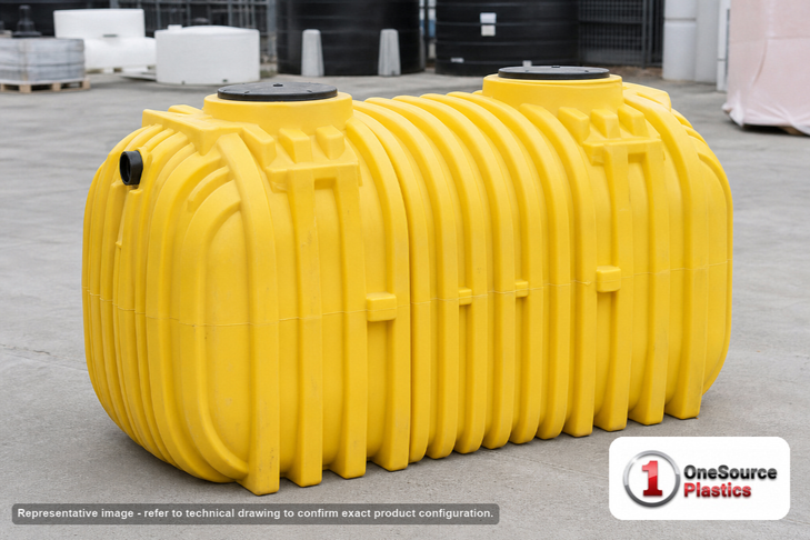 Norwesco 1000 Gallon Plastic Two Compartment Septic Tank - IAPMO Certified. Polyethylene; Yellow; 63" H x 60" W x 102" L.