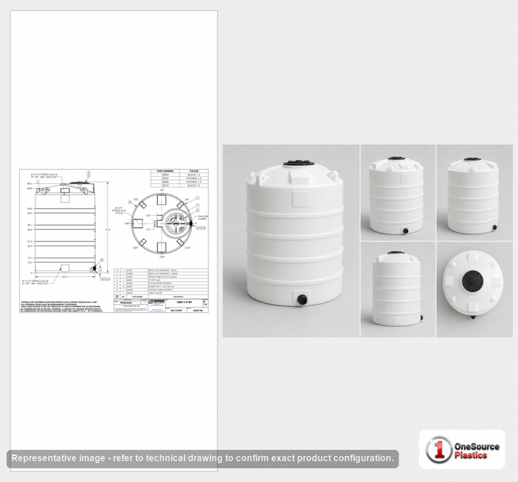 Dimensional spec drawing for Snyder Industries 1000 Gallon Vertical Storage Tank (60" L x 60" W x 89" H)