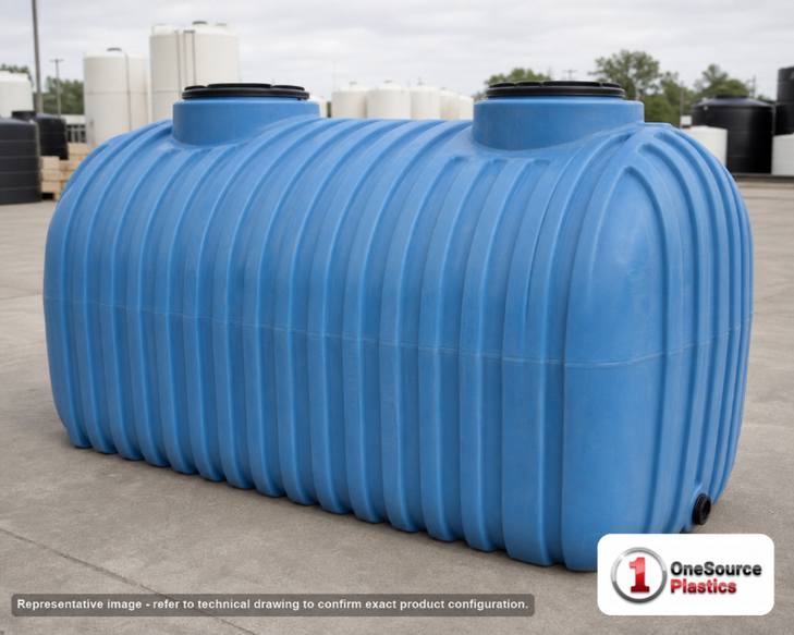 Norwesco 1250 Gallon Plastic Multi-Use Underground Liquid Storage Tank. Polyethylene; Blue; 70" H x 55" W x 116" L.