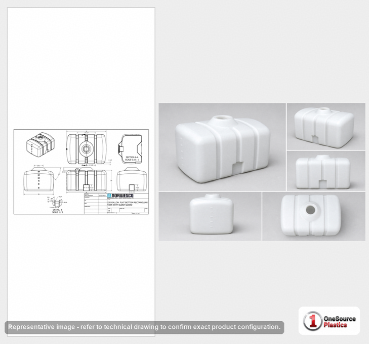 Dimensional spec drawing for Norwesco 150 Gallon Portable Tank (48" L x 36" W x 28.375" H)
