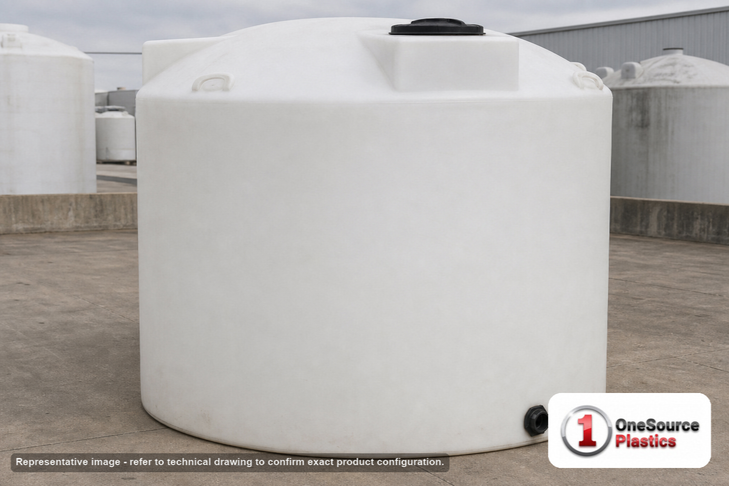 Bushman 1500 Gallon Water Storage Tank Natural. 1500.0 gallon capacity; Polyethylene; White; dimensions 75.0in H x 88.0in W x 88.0in L; 275.0 lb empty; 1.0 specific gravity rating; fittings: 2"; max temp 120 deg  F / 48 deg  C; 3 Year Warranty. Manufacturer part number ww-1500-gl-nat. Manufactured by Bushman. Sold by OneSource Plastics (https://www.onesourceplastics.com).