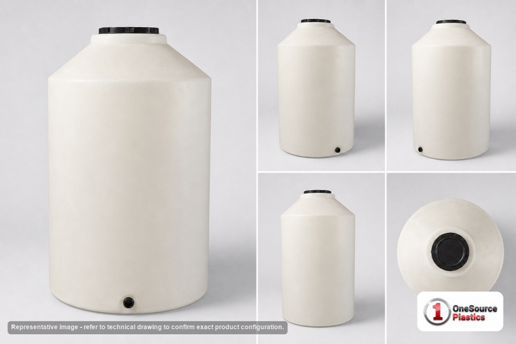Dimensional spec drawing for Chem-Tainer 165 Gallon Vertical Storage Tank (31" L x 31" W x 58" H)
