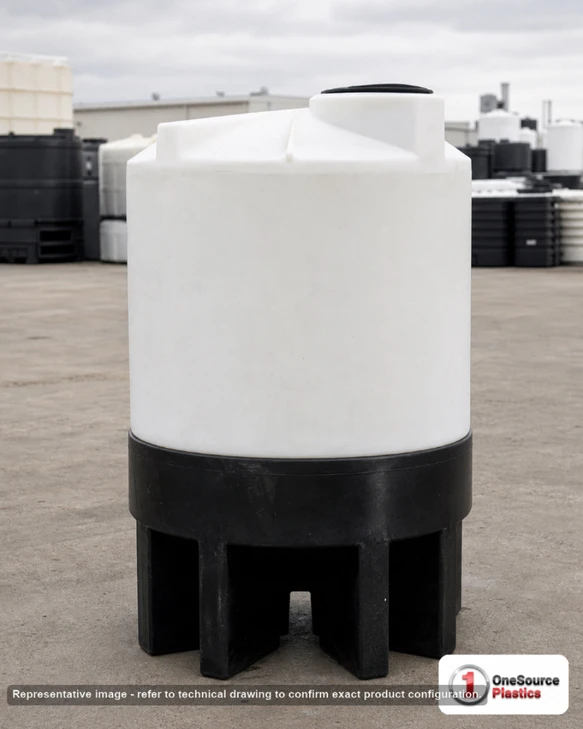 Norwesco 175 Gallon 30 Degree Plastic Cone Bottom Tank with Fittings - Tank ONLY. Polyethylene; White; 40" H x 42" W x 42" L.